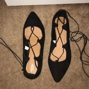 Black Ballet Wrap Up Ankle Flats.